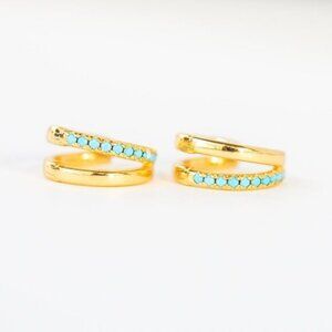 Blue CZ Double Huggie Hoop Earrings 18K Gold Sterling Silver PRETTY Earrings